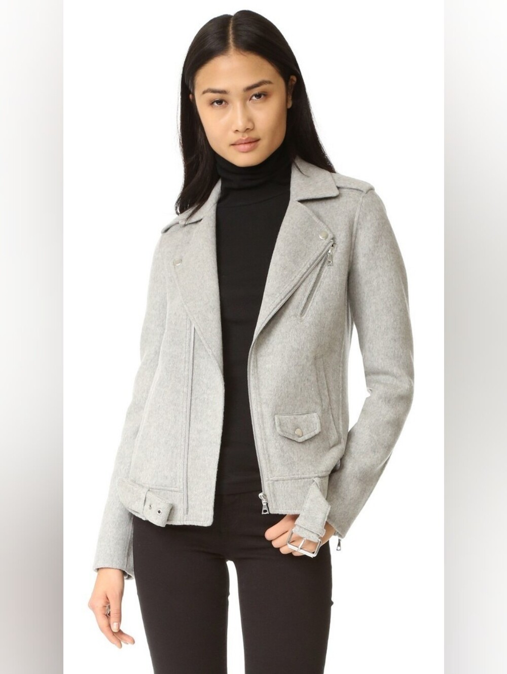 Theory Traismin Wool & Cashmere Blend DF Divide Moto Jacket in Light Gray